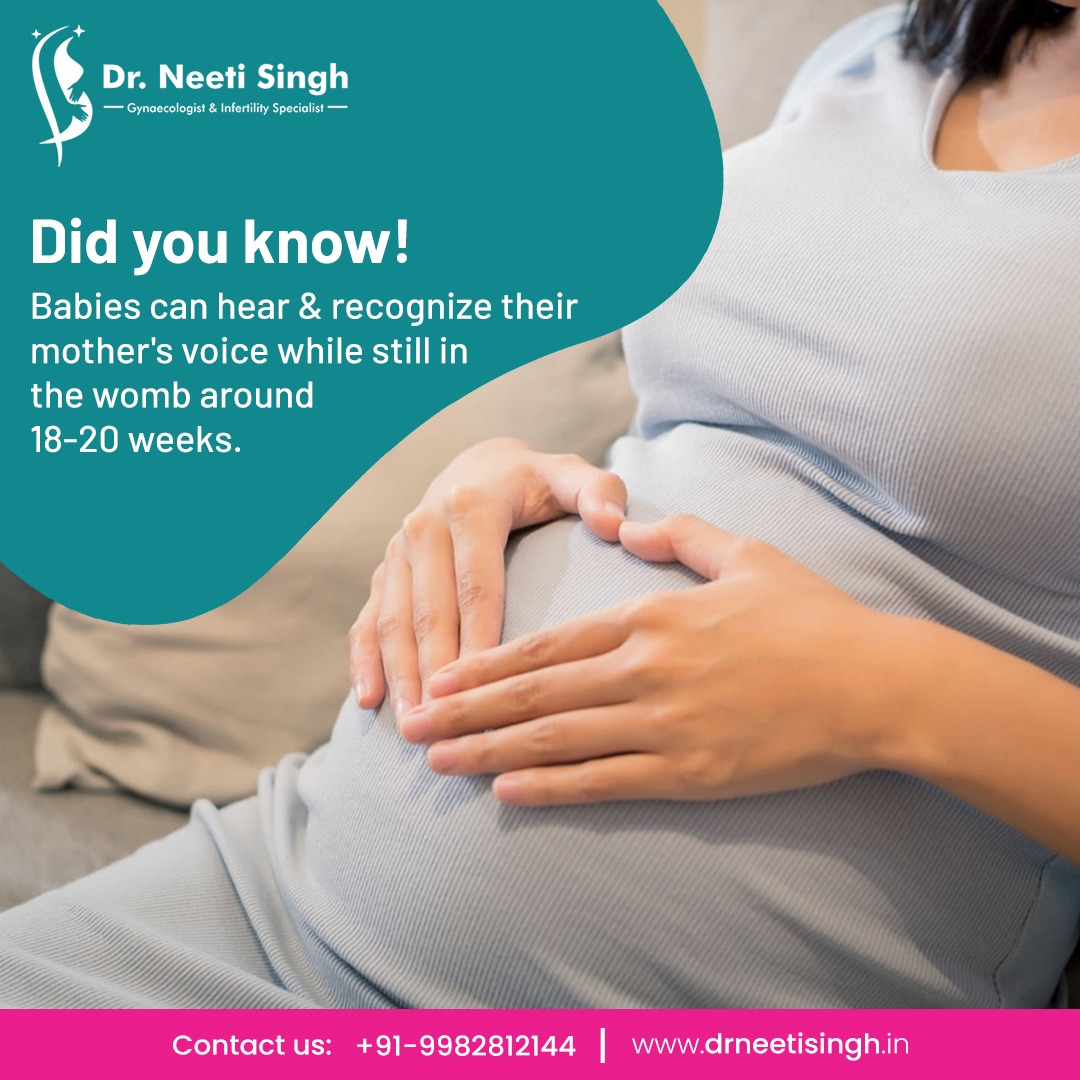 Babies can hear & recognize their mother's voice while still in the womb around 18-20 weeks.

Contact us:- 9982812144 or visit:- drneetisingh.in
#DrNeetiSingh #healthtips #healthinfo #healthadvice #pregnancy #pregnancycare #infertility  #ParentingDreams #fact