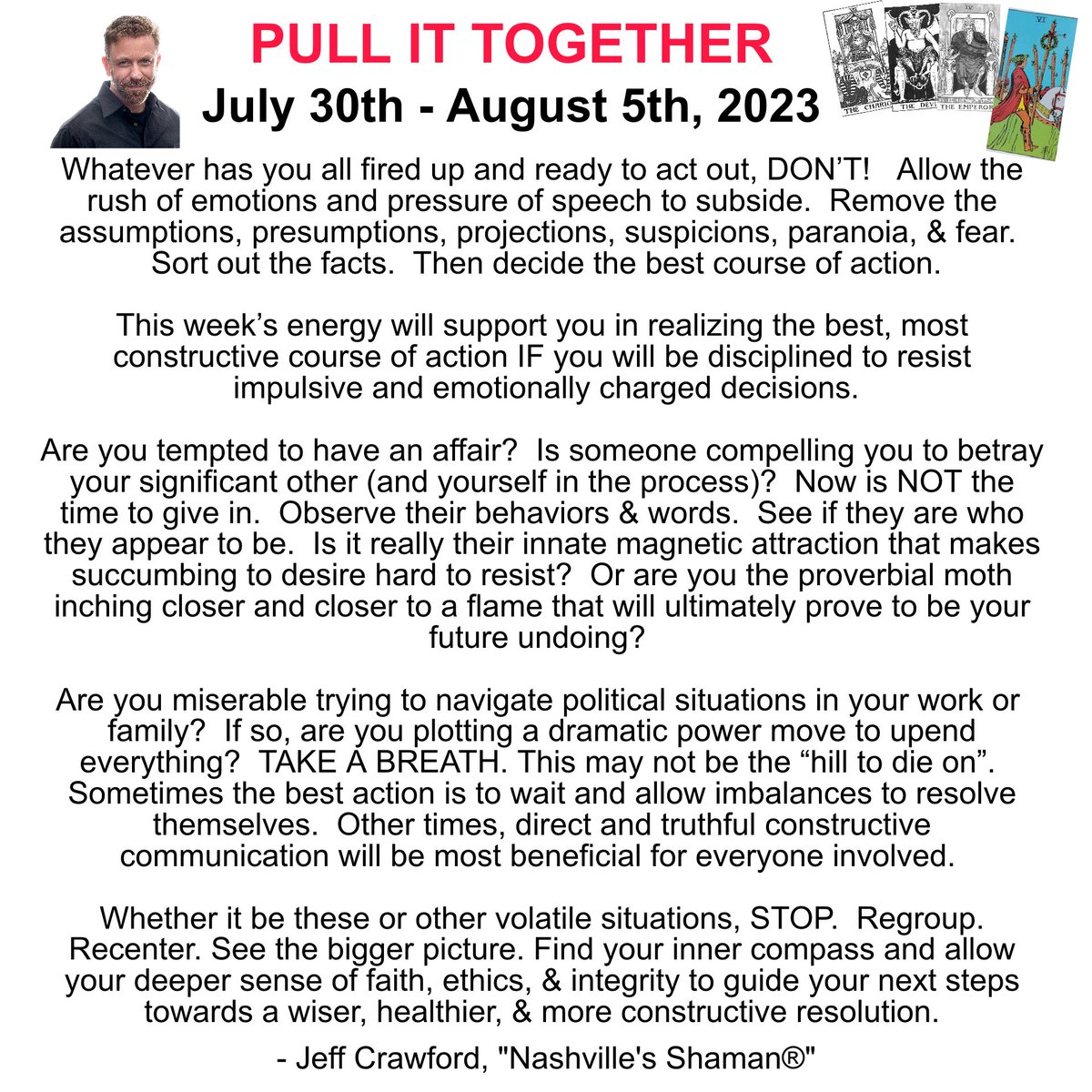 NashvilleShaman's tweet image. ⭐Weekly Numerology + Tarot Insights 💫 July 30th - August 5th, 2023 #PullITTogether

We are in the 2nd Decan in Leo/Leo (6 of Fire) - This is a 31/4 Week - 8/15 Month - 7 Year.

#PassionUnleashed #TemptingVibes #RestraintIsStrength #nashvilleshaman #quantumlighthealing