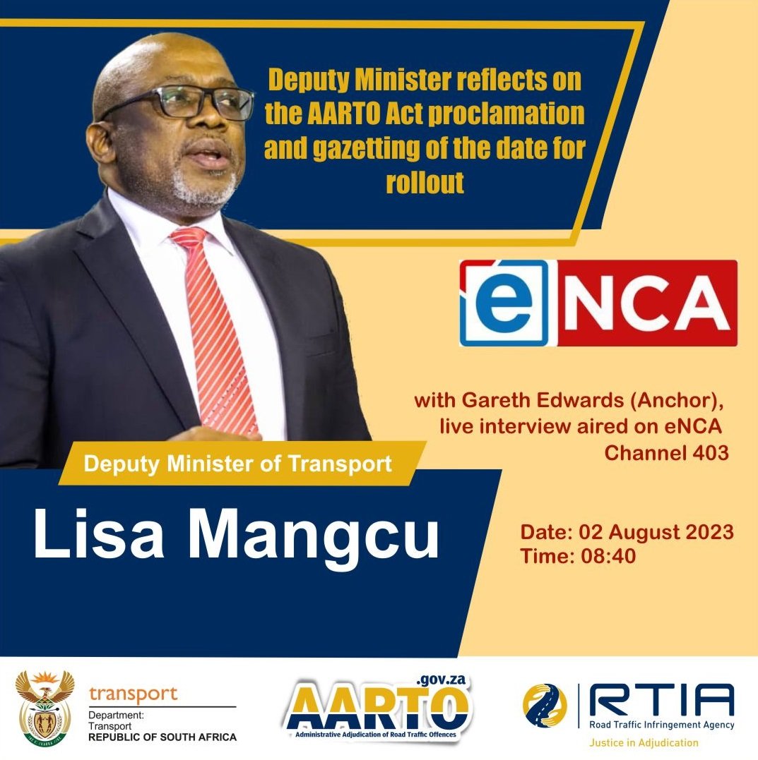 [WATCH LIVE] The Deputy Minister of Transport, Mr Lisa Mangcu, discussing  preparations for #AARTO national rollout. 
#RTIA
<a href="/MangcuLisa/">RSA-Deputy Minister of Transport_Lisa Mangcu</a> 
<a href="/Dotransport/">Department of Transport</a>