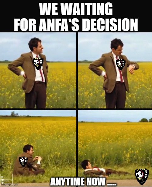 NewRoadTeam's tweet photo. Anytime now....

We are yet to receive final decision from ANFA. We would like request ANFA decision committee to have a verdict in our re-appeal. 

#NRT #nrtfc #WeAreRoadrunners #DecisionPending #ANFA #memepost #Meme https://t.co/mWiCXRG377