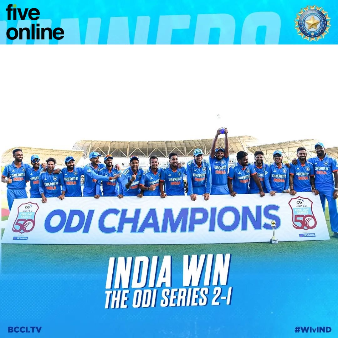 FiveOnline2's tweet photo. India shines bright as they clinch the series! 🏆 Our young talent is on fire, and they're all set to conquer the world cup! 🌟
#fiveonline #Website #Cricket #WorldCup2023 #IshanKishan #ShardulThakur https://t.co/wMN7U8Igub