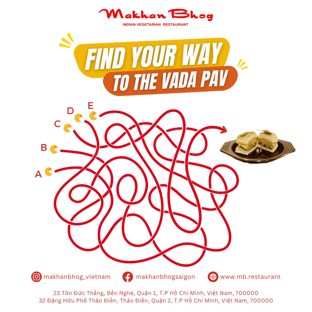 🍔🤔 Find your way to the Vada pav and comment your answers below! 💬  

#VadaPavCravings #Indianfood #Vegetarian #Indianstreetfood #CommentBelow #FoodieFaves #YummyTreats #FoodieCommunity #TastyDelights #FoodieLove #Indianrestaurant #Vegetarianfood #Restaurantdeals  #FoodieFun