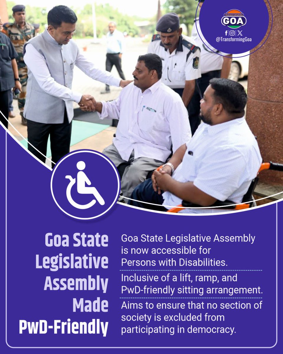 TransformingGoa's tweet photo. Goa State Legislative Assembly is now accessible for Persons with Disabilities.

#goa #GoaGovernment #TransformingGoa #facebookpost #bjym #bjymgoa #personwithdisability #pwdfriendly https://t.co/ofRoRicxYO