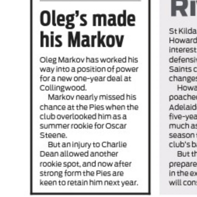 IncrediblyBozza's tweet photo. Oleg Markov has signed a new contract extension #GoPies #AFL https://t.co/E87oyg5wIr