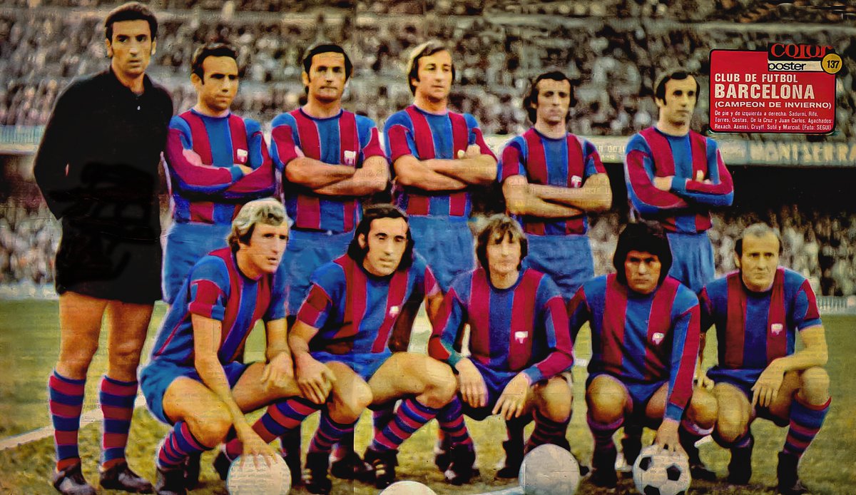 MSircolor's tweet photo. Poster #AsColor del @FCBarcelona temp 73-74 partido jugado en el #NouCamp el 9-12-73 #FCBarcelona 4 #CDMálaga 0 #Sadurní #Rifé #Torres #Costas #DeLaCruz #JuanCarlos;;#Rexach⚽️ #Asensi #Cruyff⚽️#Sotil y #Marcial⚽️⚽️ El entrenador era #RinusMichels casi 50 años tiene este poster https://t.co/8BFGITnosf