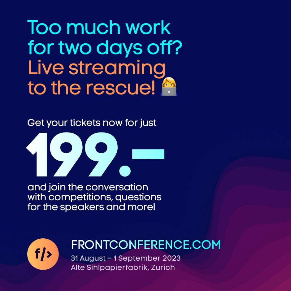 frontzurich's tweet photo. Don't miss the chance to watch our entire programme live or on demand just because you have a tight deadline! Buy your streaming ticket now and guarantee yourself access to all the videos, forums and Q&A sessions. 🎟️ https://t.co/BAIzG6F8Vf #front23 #design #dev #uxui https://t.co/WNGnP5Zypx