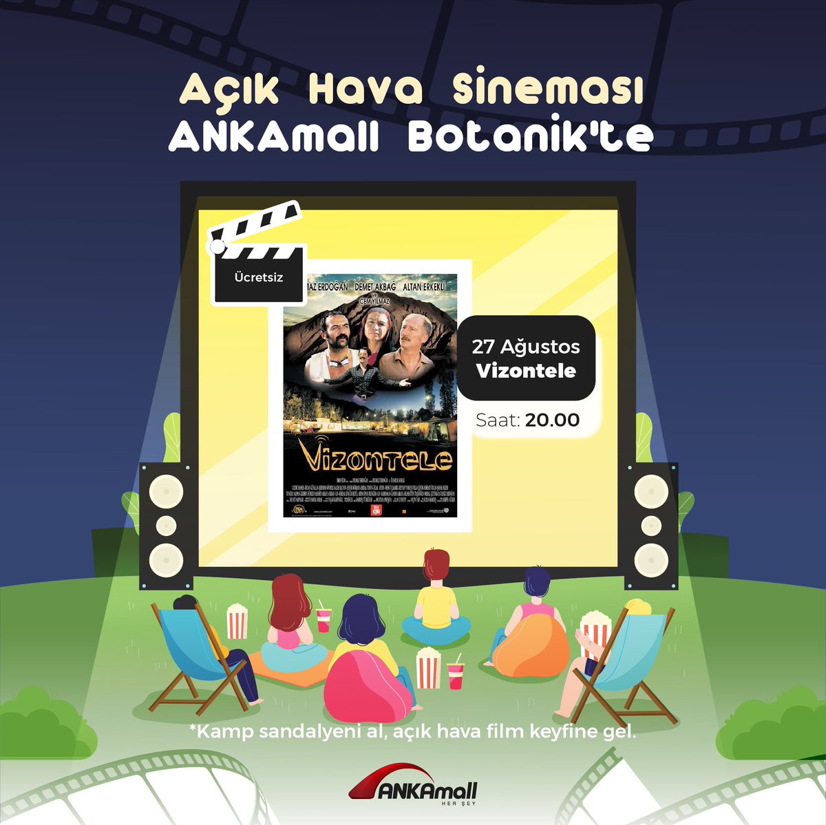 Ağustos ayı boyunca açık havada sinema keyfi ANKAmall Botanik’te! 

Kamp sandalyeni al, açık havada film keyfine gel! ANKAmall’da buluşmak üzere… 😍 

#ANKAmall