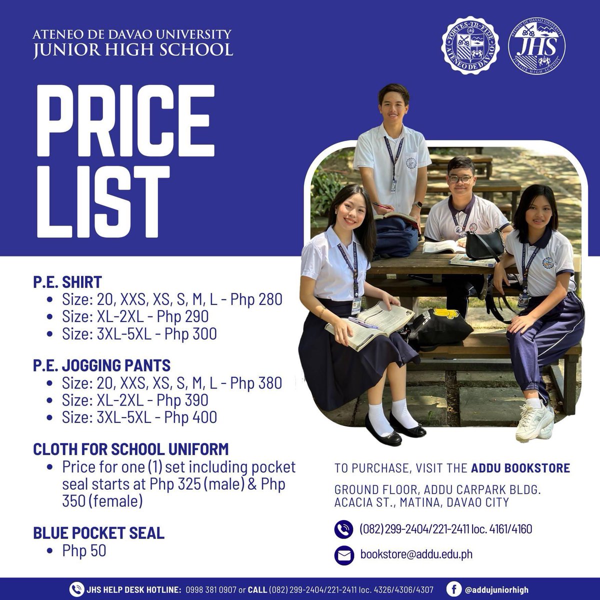 AdDU_JHS's tweet photo. UNIFORM | Presenting the ADDUJHS PRESCRIBED SCHOOL UNIFORM For SY 2023-2024. See posters for more info. Feel free to share. Full info is available at https://t.co/x15NbXX3Yc 💙

Enrollment is ongoing. For more info, visit https://t.co/dvU42tuKCL

#aimhighataddujuniorhigh https://t.co/e67g0WoMJJ