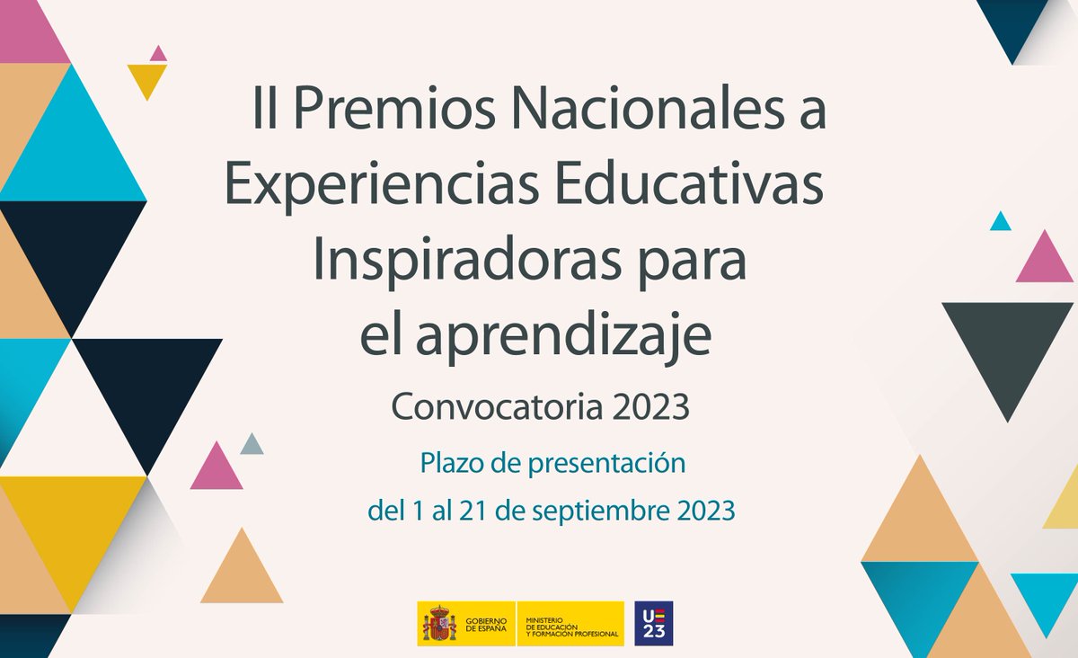 📢Premios Nacionales a Experiencias Educativas Inspiradoras para el aprendizaje (2.ª ed.)

➡️Presenta una experiencia desarrollada en el curso 22-23 que integre los #REA y las #tecnologíasdigitales

🗓️✍️Del 1 al 21 de septiembre

ℹ️ intef.es/Noticias/premi…
