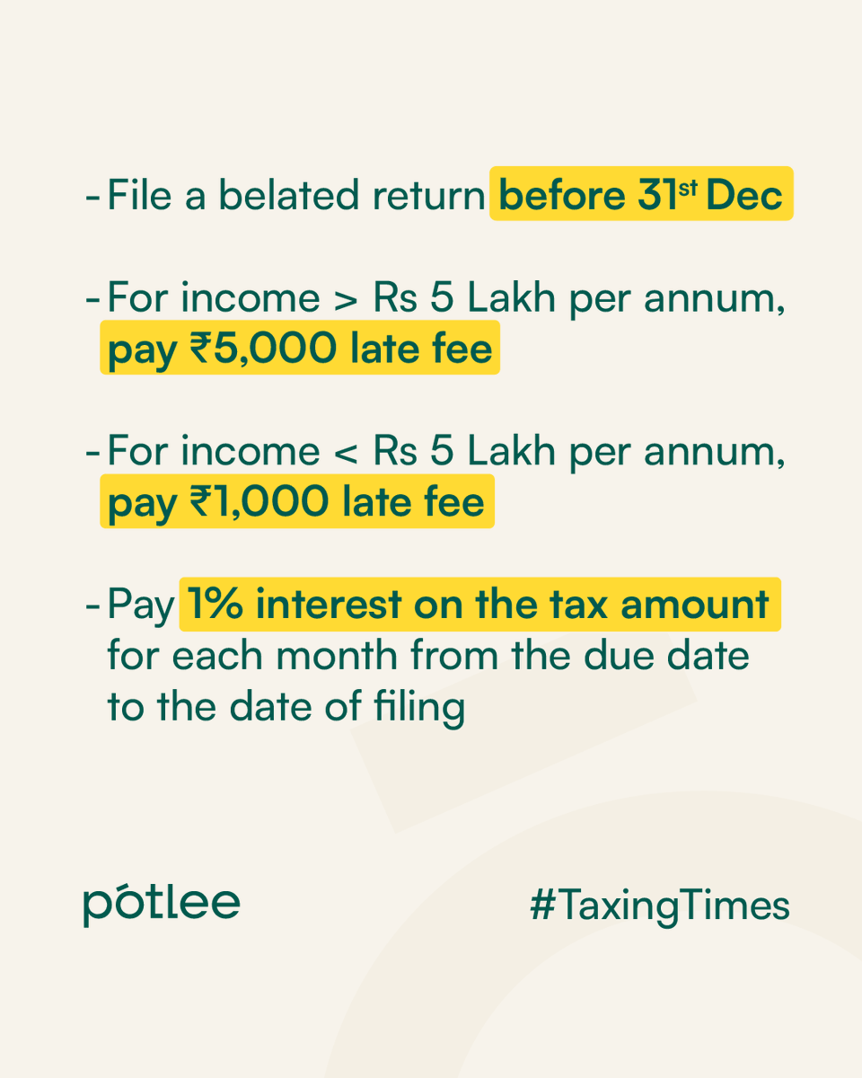 potleesocial's tweet photo. Oops! Missed the ITR deadline? Here are some small and easy steps to remedy big trouble!  

#Potlee #ITRFiling  #taxation #FinancialTips #ITRs #FinancialEducation #financialliteracy https://t.co/pjf9ggyeip