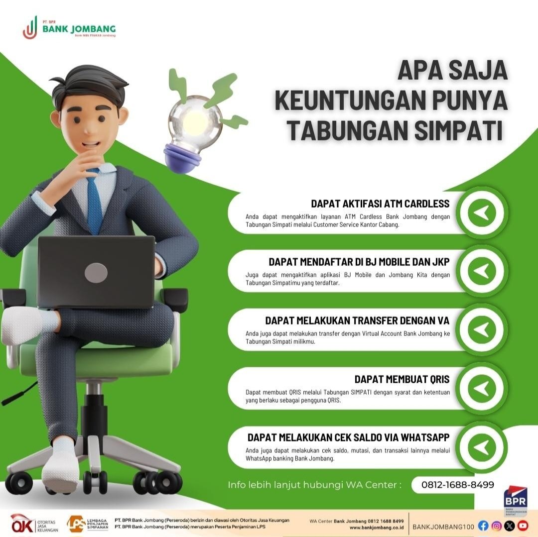 arianto_dony's tweet image. Manfaatkan keuntungan memiliki Tabungan SIMPATI di Bank Jombang. #bankjombang #simpati #tabungan #untung