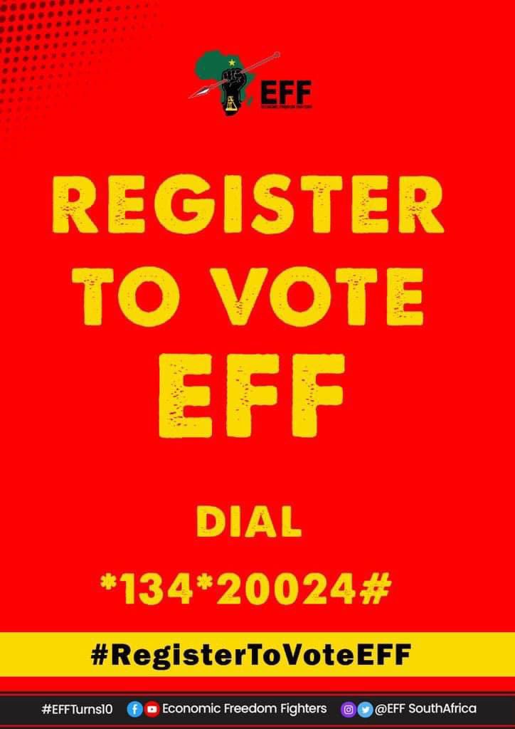 EFFSouthAfrica's tweet photo. #RegisterToVoteEFF by dialling *134*20024# https://t.co/4bVzJvgHD3