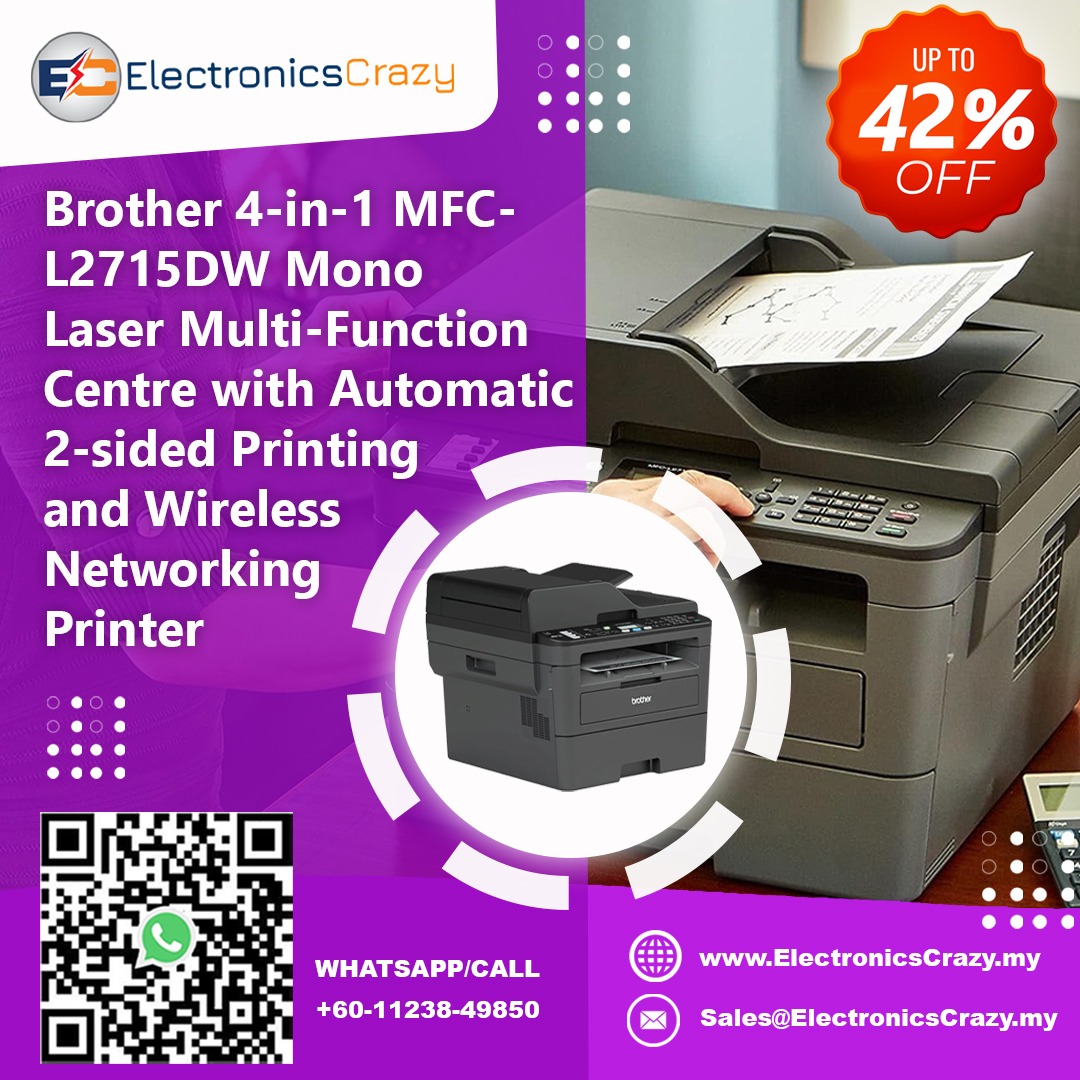 EcrazyMY's tweet photo. Brother 4-in-1 MFC-L2715DW Mono Laser Multi-Function Centre with Automatic 2-sided Printing and Wireless Networking Printer

Buy Now:https://t.co/eNmdrAxmrh

#printer #printing #print #hp #laptop #epson #d #printers 

@electronicscrazy.my https://t.co/qJUajVmxip