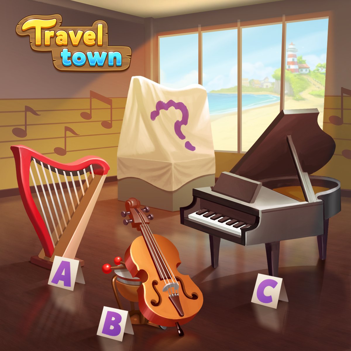 TravelTownGame's tweet photo. It’s time to play, Travelers! 🎶 Help us find the #musical instrument that is hiding under the ❓ for a chance to #win 250 ENERGY! ⚡️  Merge now 🎻 https://t.co/ZFHeqB2QtK https://t.co/U5hrsCmh5q