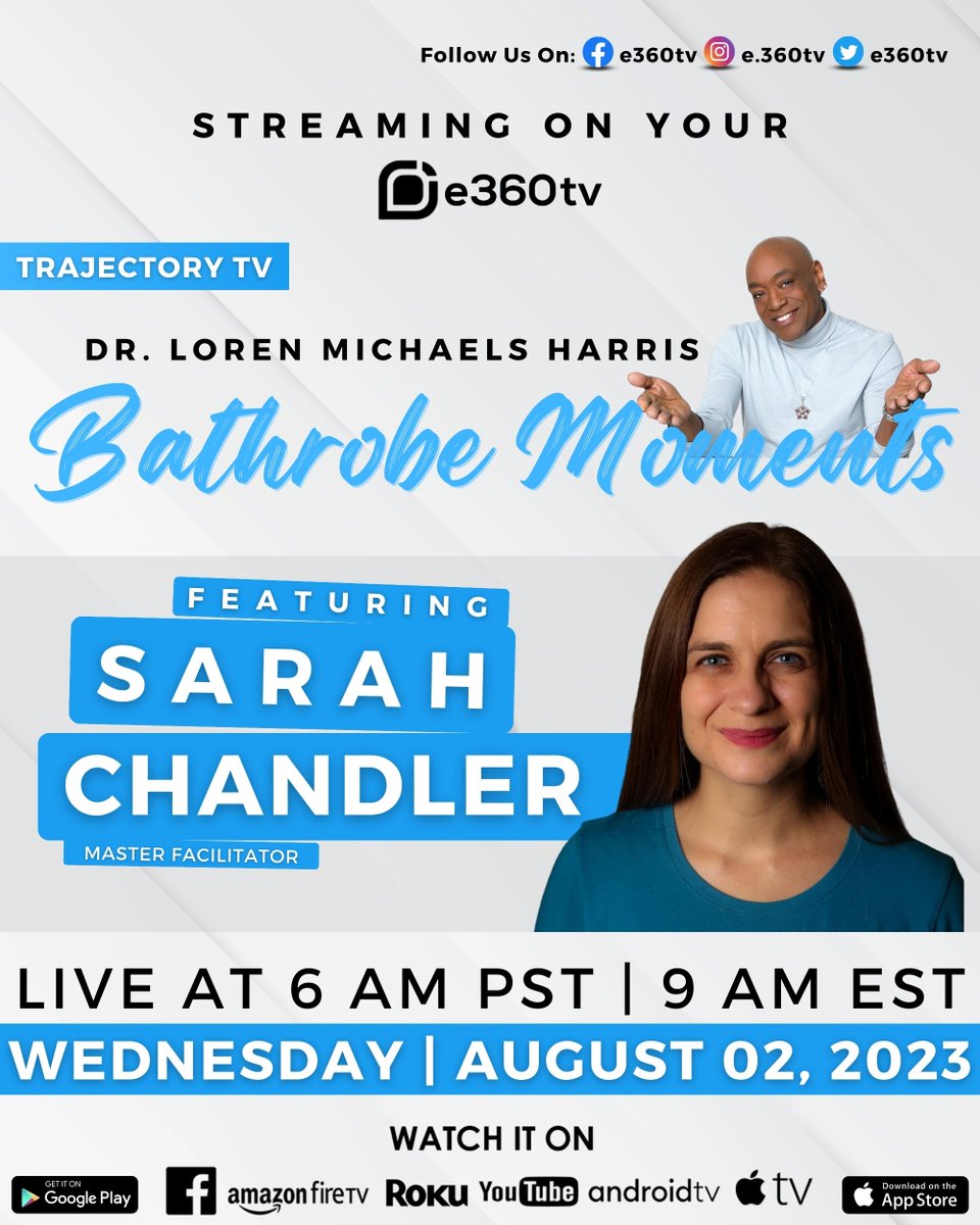 e360tv's tweet photo. Bathrobe Moments is honored to feature the incredible SARAH CHANDLER!
Sarah is a master facilitator and sought-after expert and leader of community gatherings. She has worked with audiences in the United States, Canada, Europe, Australia, and Israel. https://t.co/U1BMPO1Hpw