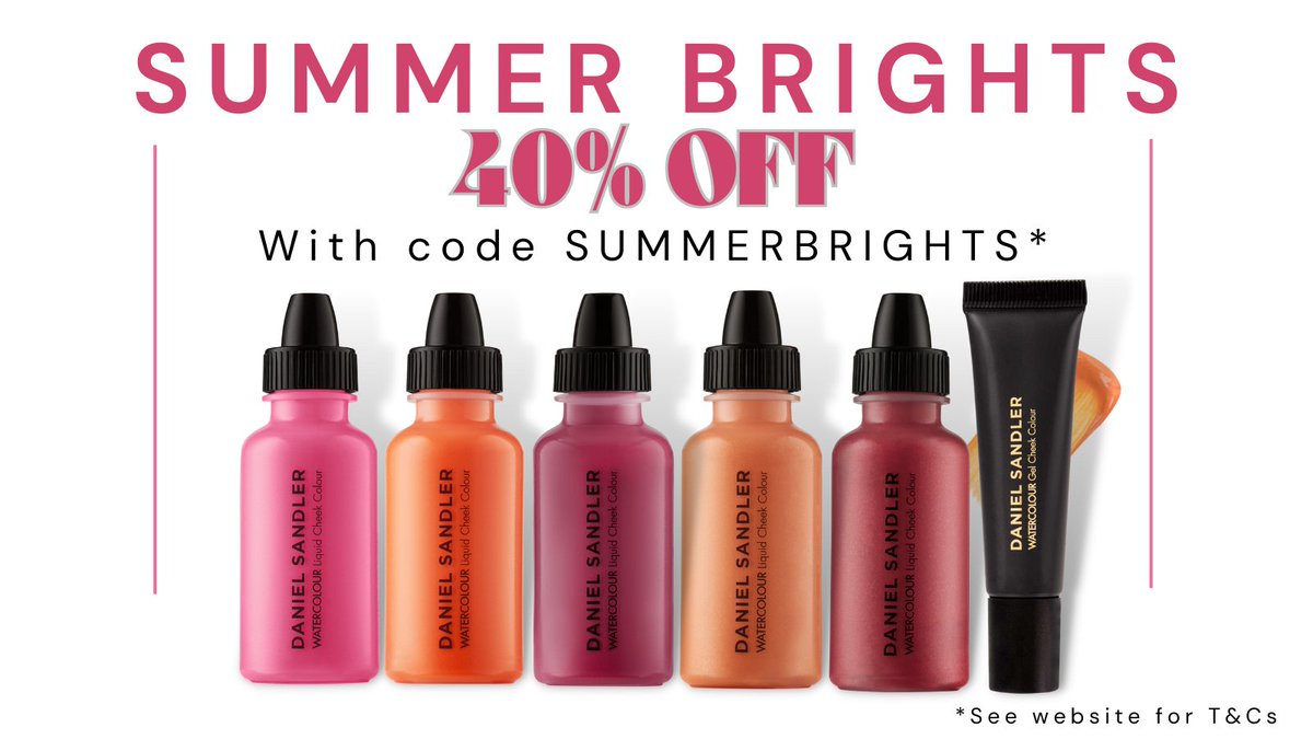 Seize your 'Summer Brights' shade of Watercolour Liquid and Gel Cheek Colour - now with a huge 40% SAVING 🌸🍊 Dial them up or dial them down, or even mix the shades. Use code SUMMERBRIGHTS before they return to full price soon - at danielsandler.com/collections/su…