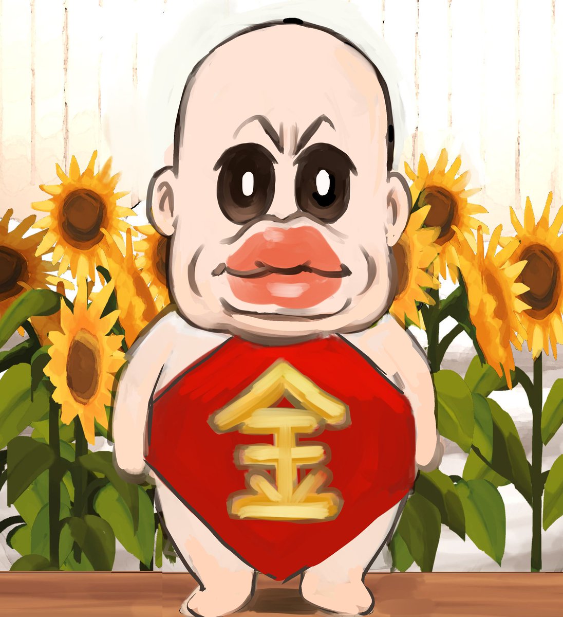sunflower flower solo 1boy male focus bald looking at viewer  illustration images