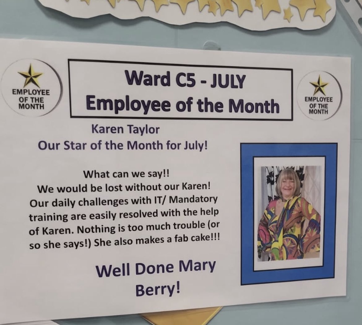 Well done to Karen! Our employee of the month for July ⭐️