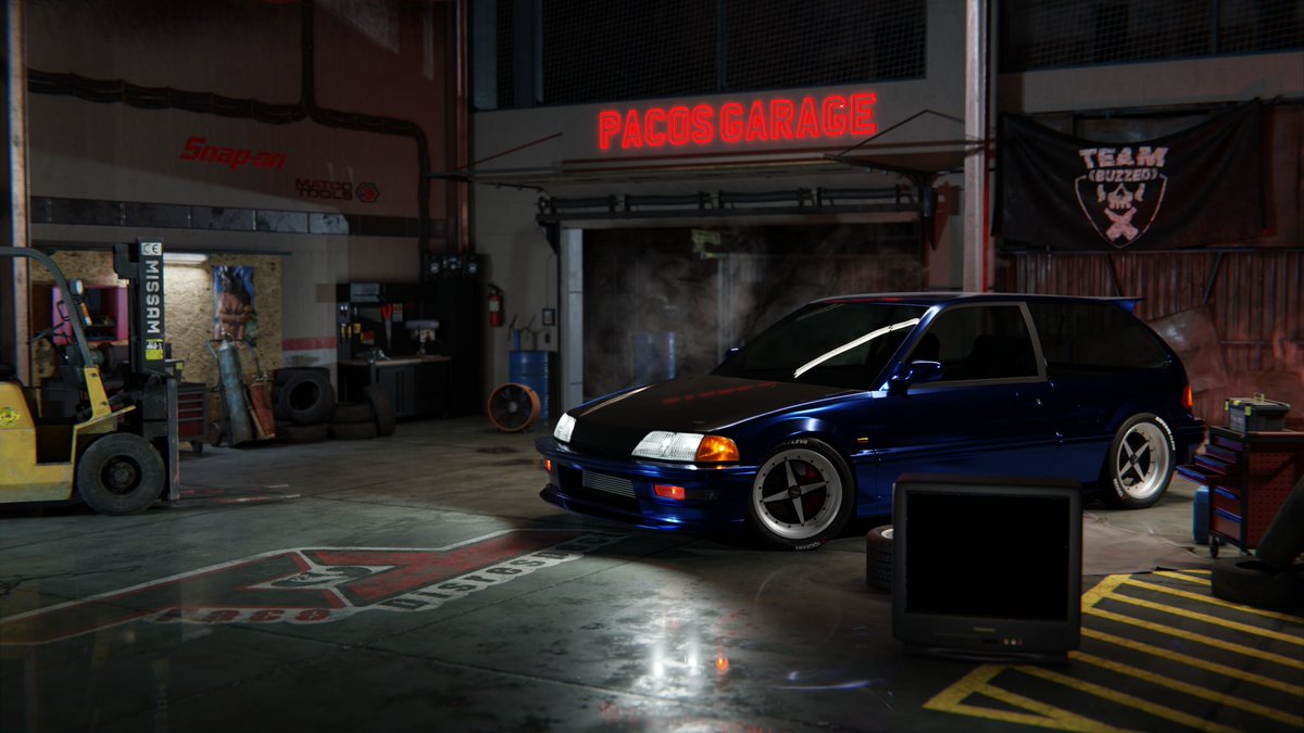 PacoFiestasTV's tweet photo. Paco's Garage never looked so good! Huge thanks to @SPEEDPRIEST. Best in the business!  #3Danimation #ef9 #Automotive #teambuzzed #snapon #matcotools #anacheri #forklift https://t.co/QPtM4LltPl