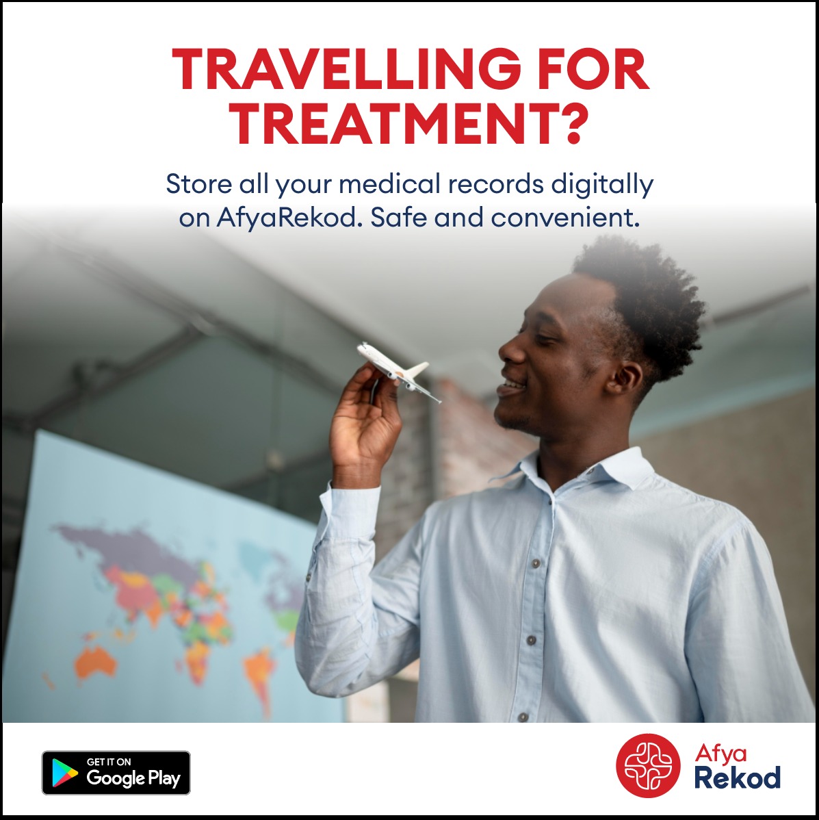 Need to fly out for treatment? Then you definitely need to download the AfyaRekod app. 

AfyaRekod allows you to store and manage all your health records safely. 

No lost or forgotten files story here,you got it sorted with AfyaRekod!

Download today! #ownyourhealth