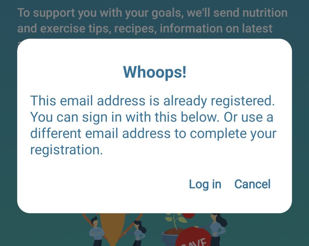 Copterchick's tweet photo. @Nutracheck hi, I decided I'd like to use your app again, when I've gone to sign up, its saying my email address is already registered &amp; to log in, but on the sign in page it's saying its not recognised. Please help! https://t.co/1caORKOhGO