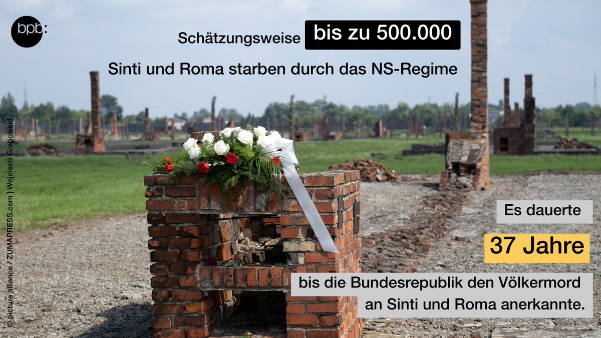 Heute ist Europäischer #Holocaust-Gedenktag für #Sinti und #Roma. Während des Nationalsozialismus wurden sie systematisch verfolgt und ermordet. Die rassistische Diskriminierung hält bis heute an. 

Zum Hintergrund: bpb.de/523633
#OTD #2August #Gedenktag