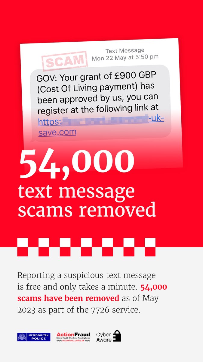 When you #ReportThePhish texts to 7726, it really does help us to #cyberprotect you and your community!

But remember, we can only stop it when you tell us about it! 🖱️👮