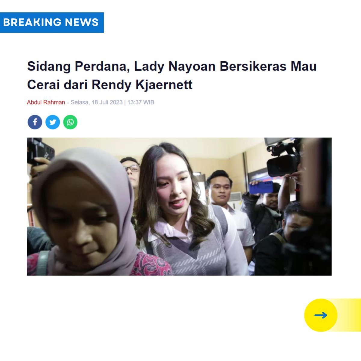 splaw_office's tweet photo. Sidang Perdana, Lady Nayoan Bersikeras Mau Cerai dari Rendy Kjaernett - Jawa Pos

#simanjuntaklaw #pengacaraladynayoan #kantorhukum #S&amp;PlawOffice https://t.co/epgcYNsakV