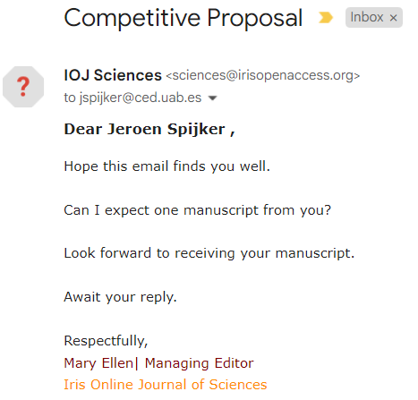 popageing's tweet photo. These predatory journal people are getting bolder by the day. To young researchers, don't be tempted! BTW this seems to be a new one, as google only gave me a couple of hits and it's not (yet) listed here: https://t.co/SGK9yWnLmU #PredatoryReports https://t.co/SpBw4u4nsr