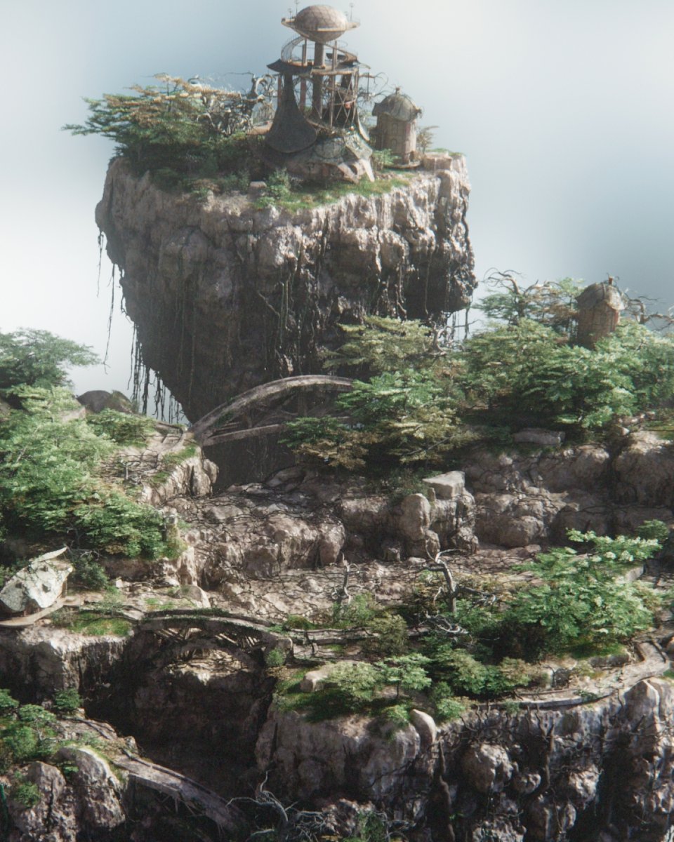 arvidschneider's tweet photo. Current WIP status of our interpretation of the environment challenge on the CG Lounge. #Houdini #Arnold