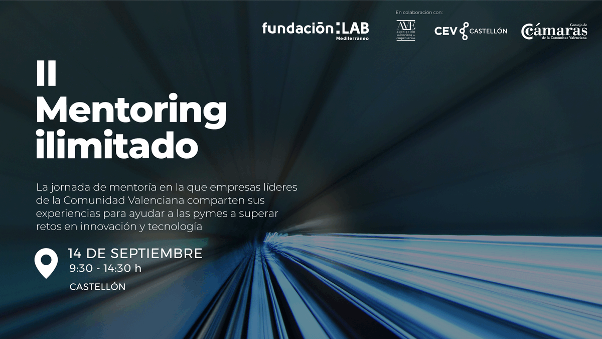 CEV_CV's tweet photo. 📢 ¿Sabes que #Castellón acogerá el 14 de septiembre el II #MentoringIlimitado de @FundacionLAB? 👇

✔️Superación de retos empresariales
✔️Mentorización con #empresas líderes
✔️Oportunidades y networking entre participantes

⌨️¿Participas? https://t.co/67oB9k8UrH https://t.co/0GLnJ4QVsY