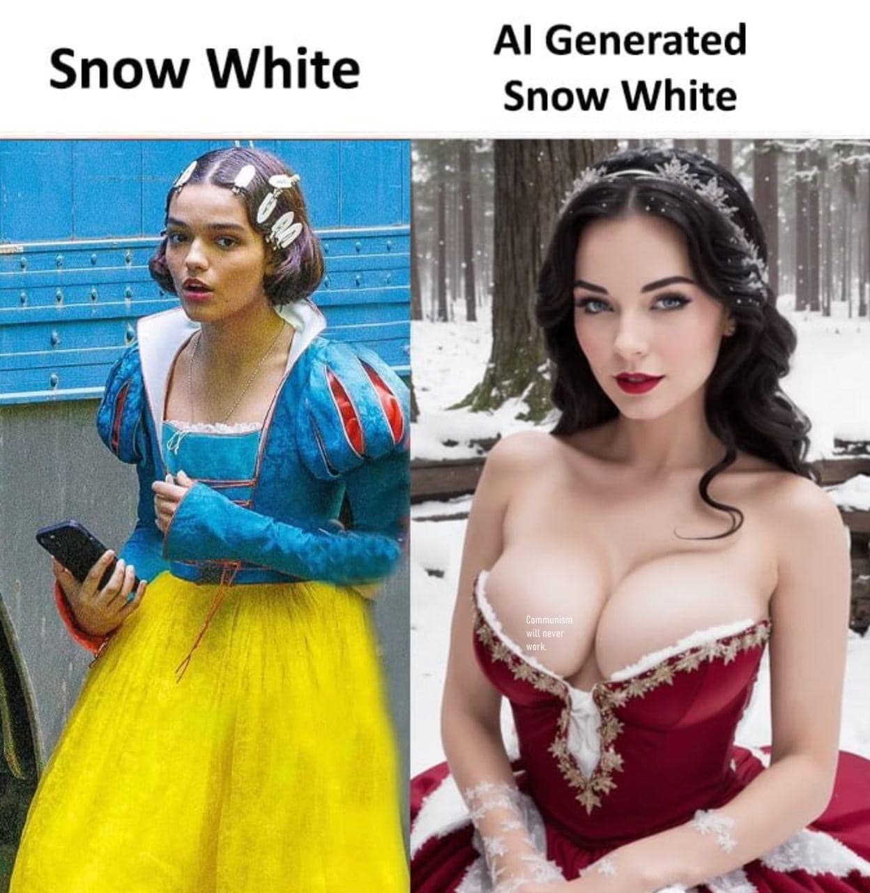 Psyhodelik on X: Blanche Neige selon Disney VERSUS Blanche neige selon une  IA ... Et après on se demande pourquoi les IA sont meilleurs x)  t.coUGsSVdUy51  X