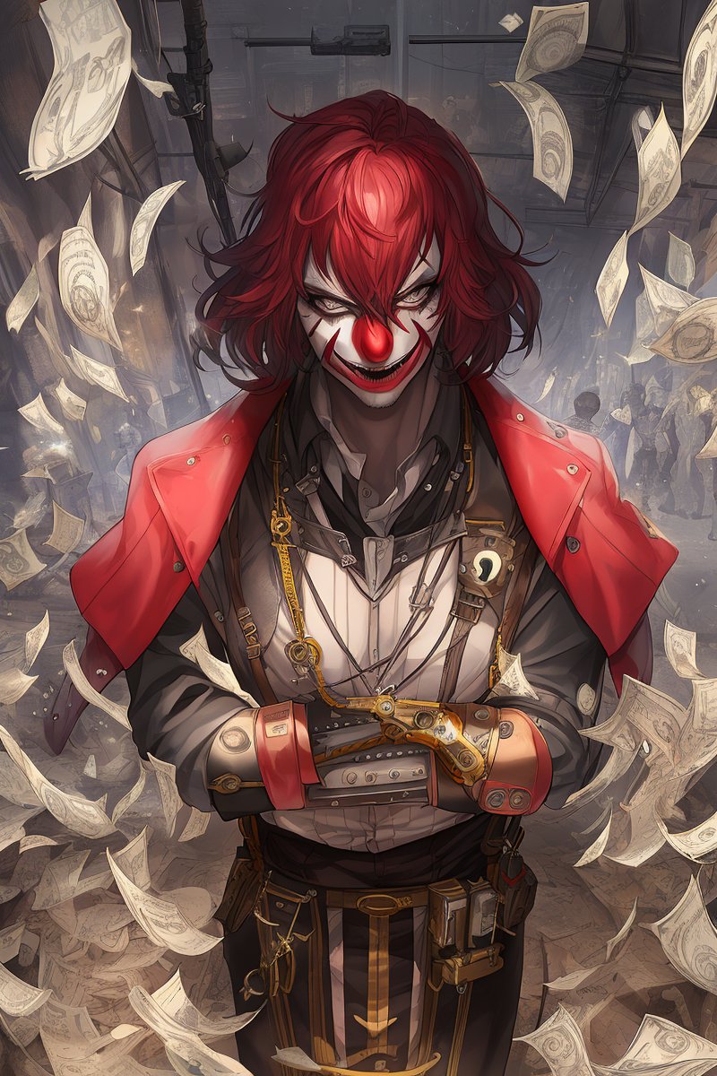 feishuchong's tweet photo. In the era of Cyberpunk, the clown who was transformed by the machine grabbed the last wealth in bank crime.Everything but wealth fades into the background
#TTTART
@3T_shootergame https://t.co/EVj6LRK4Os