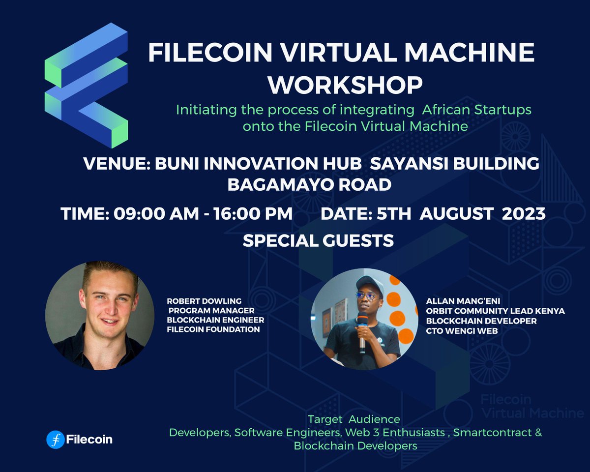 This Saturday, 15th AUG 2023 Filecoin Orbit Community Meetup, Once again Where? Buni Innovation Hub. Time: 0900 - 1600 Hrs. 🚨Plan not to miss this!!! 📝Registration Link: eventbrite.com/e/657849905777… @Filecoin @FilFoundation #FVM #FilecoinOrbitCommunity