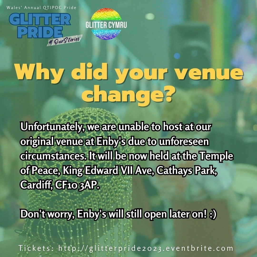 GlitterCymru's tweet photo. Why did your venue change?

Unfortunately, we are unable to host at our original venue at Enby's due to unforeseen circumstances. It will be now held at the Temple of Peace, King Edward VII Ave, Cathays Park, Cardiff, CF10 3AP.

Don't worry, Enby's will still open later on! :) https://t.co/mfyNo5hDuD
