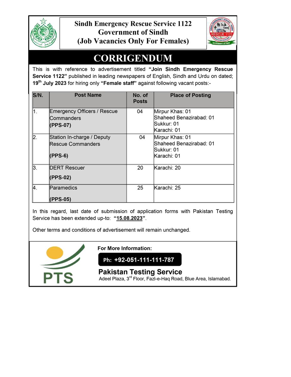 PakistanTesting's tweet photo. Sindh Emergency Rescue Service 1122 (SRP-PDMA) (543) Phase IV

Apply for Job Vacancies in Rescue 1122 

Last Date Extended : 15.08.2023.

https://t.co/8r3Q9G2kM6 https://t.co/x2XdYikFtM