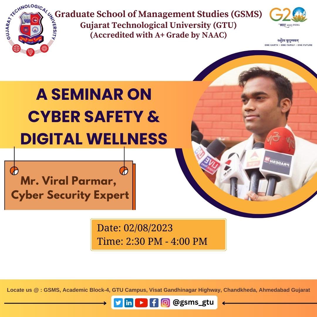viralparmarhack's tweet photo. Going to deliver session on Cyber Safety and Digital wellness at GSMS GTU to BBA and MBA students
#ViralParmarHacker #LogOutNow #CyberAwareness #CyberSecurity https://t.co/EzHdCmEjHH