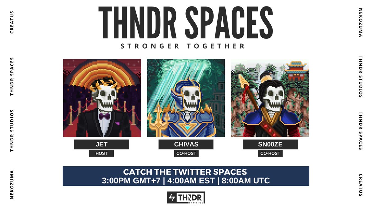 ThndrSpaces's tweet photo. ⚡️ THNDRSPACES ⚡️

🎙️ Join @jeditrinupab, @chivasweb3, and @sn00ze_sol for yet another thrilling session of Thndr Spaces! We'll talk about strategies on how to build a vibrant and engaged community! ✨

🗓️ Save the date: August 3, 2023 - 8:00 AM UTC https://t.co/7m1ziHwhKE