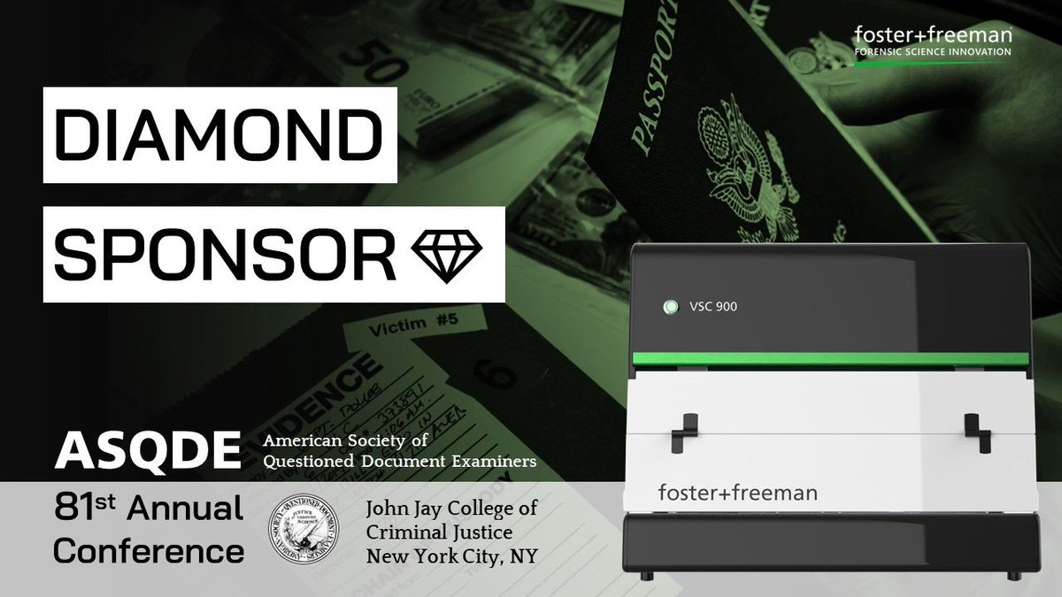 fosterfreeman's tweet photo. foster+freeman is delighted to be the Diamond Sponsor of the 81st Annual ASQDE Conference, set to take place next week at the esteemed John Jay College of Criminal Justice in the city of New York.
Come along and see us!
#ASQDE #DocumentExamination #VSC900
#forensic #forensics https://t.co/hhdxLD96ZL