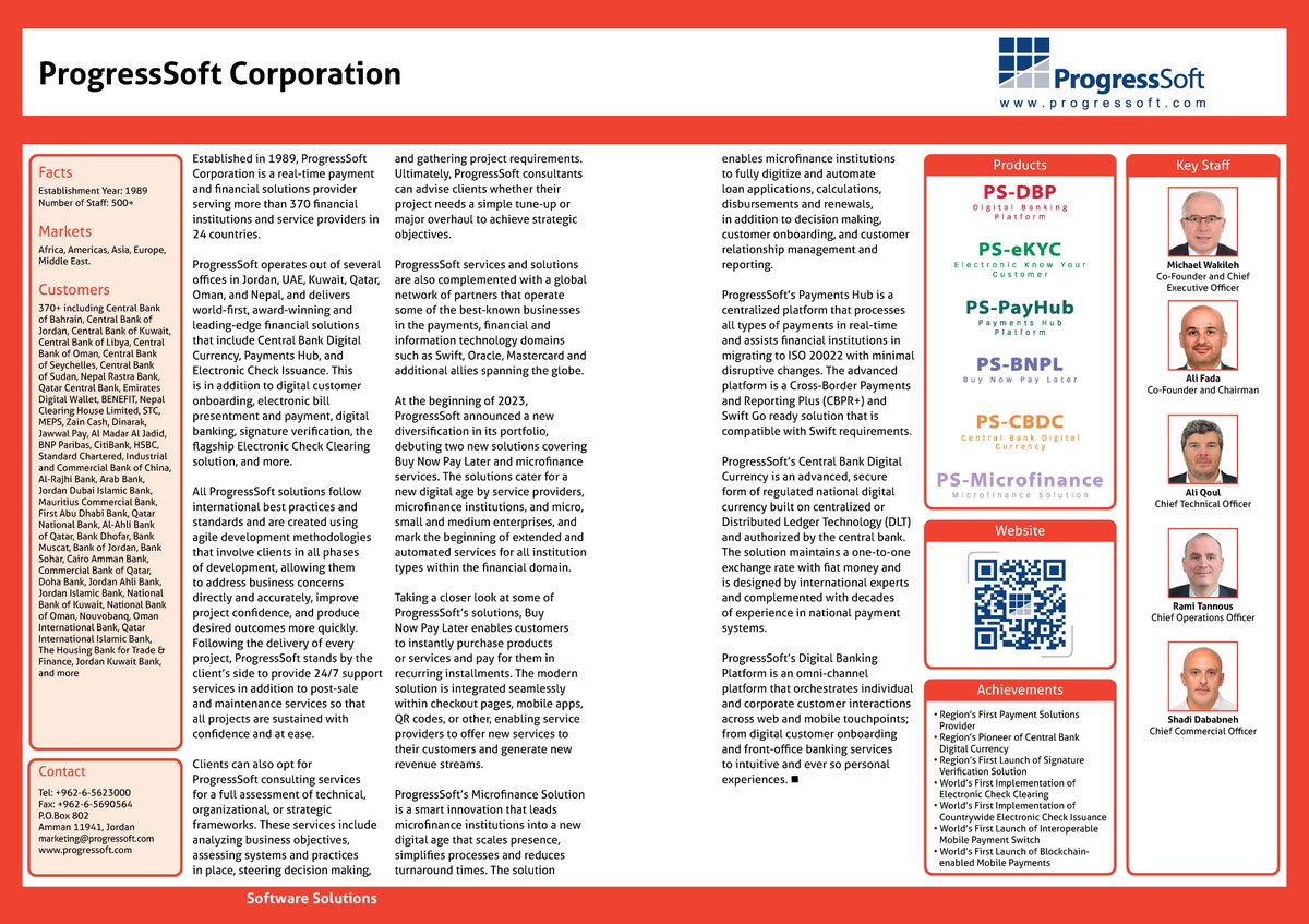 MediaScopeLLC's tweet photo. Read the @ProgressSoft  profile in "Who's Who in Jordan's ICT" 2023, published by MediaScope.
Online profile: https://t.co/Rc3W8CFo9k
Download complete directory (PDF): https://t.co/DL1MLXKY2d https://t.co/gOQ9KTuHYg