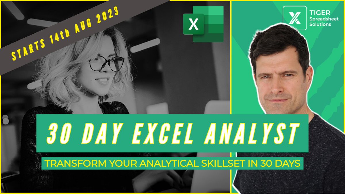 TigSpreadsheets's tweet image. 🔥STARTS Mon 14th Aug 2023, 1000 UK
🔥Transform Your Analytical Skillset In 30 Days
🔥Session Mon, Tue, Wed, Thu
🔥1 x Holiday Week!
🔥Get on the mailing list for full details straight to your inbox
#Excel #ExcelCourse #ExcelHelp #Tiger30DEA