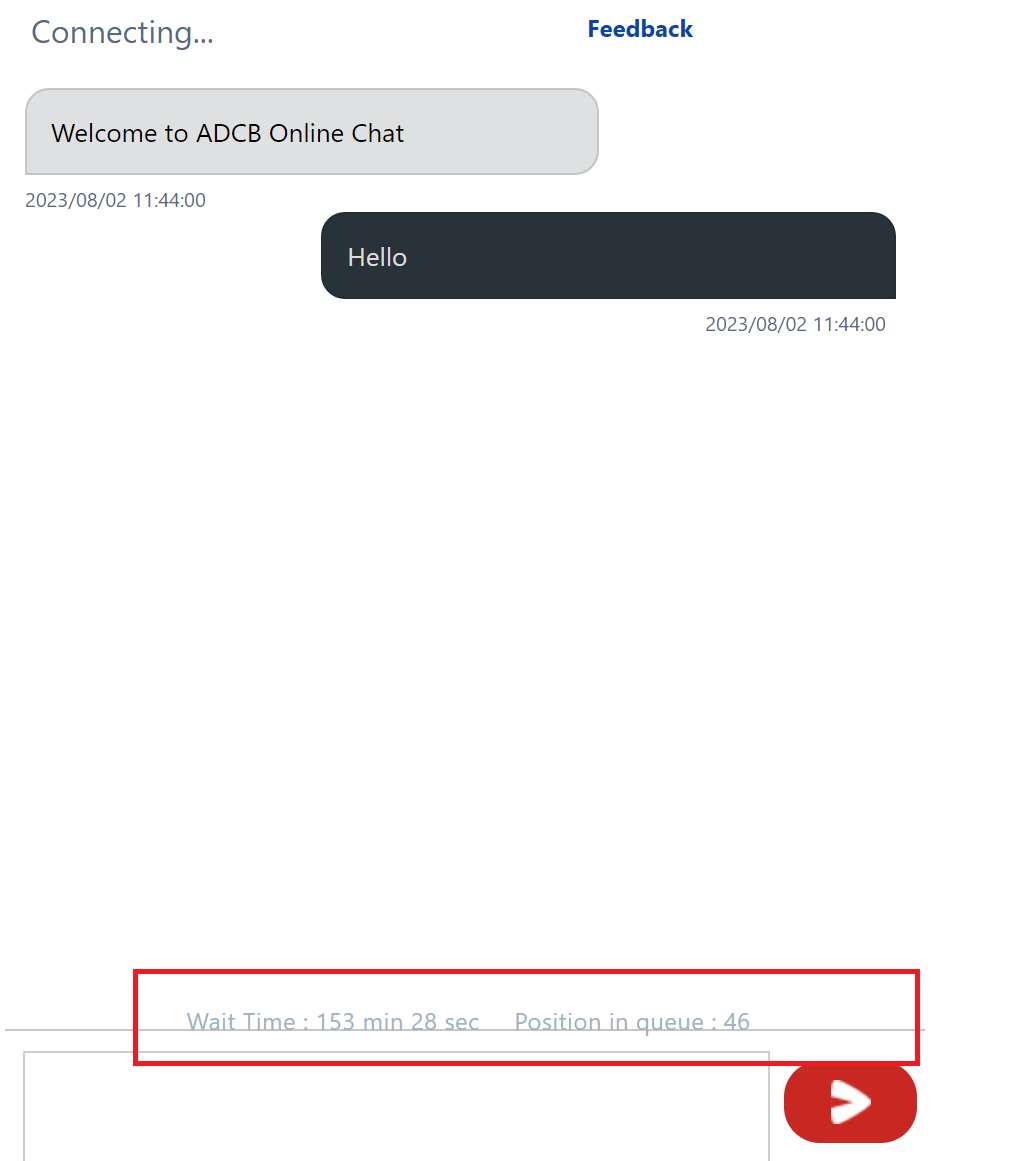 Justinezhao's tweet photo. Wanted to contact customer service through online banking chat, but there is a 1.5-hour wait time even for Excellency customer.

@OfficialADCB Please get your act together. https://t.co/MLrJgr6ehi