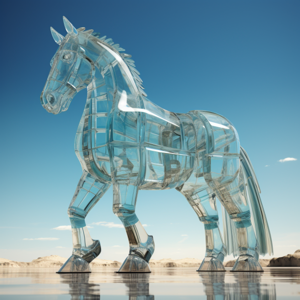 trickjourney's tweet photo. Would the trojan horse have been successful even if it had been made of glass? 🤣

#midjourney https://t.co/dRkbFmQjeO
