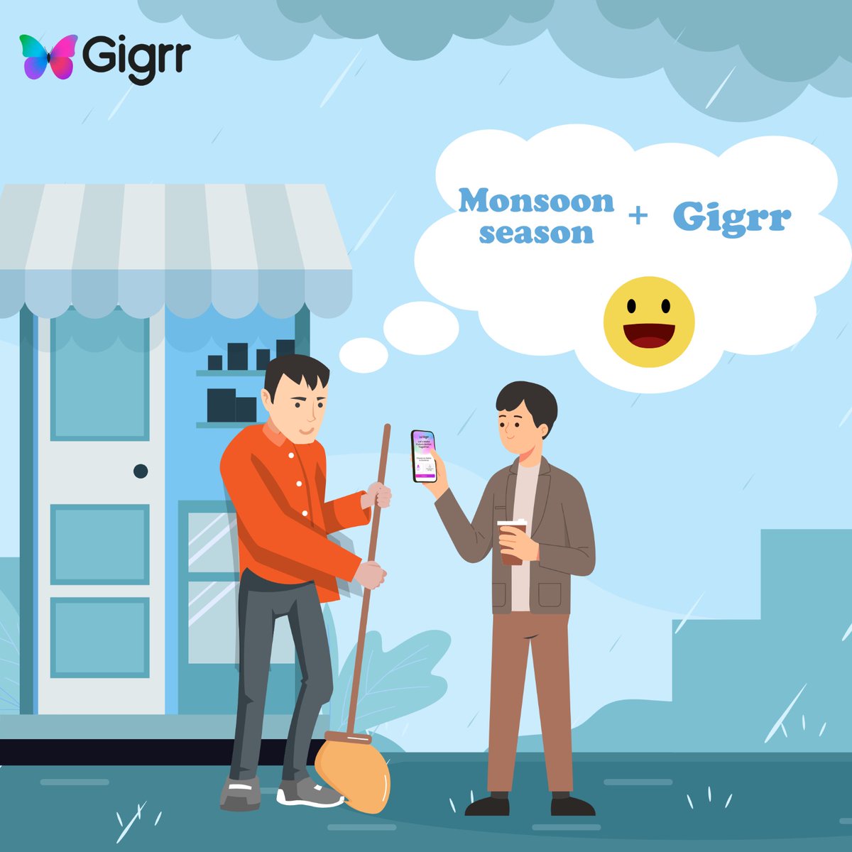 GigrrNow's tweet photo. अब heavy monsoon में worker गायब हो जाएँ तो Gigrr से temporary worker hire करें! 😄
Gigrr ढूंढ लाता है workers जो आपके आस-पास available होते है! 🤩
आज ही download करें- GIGRR !🥳
.
.
.
#gigrr #gigrrnow #temporaryhelp #temporaryworkers #temporaryjobs #monsoon #indore #india https://t.co/NjeAbk4G60