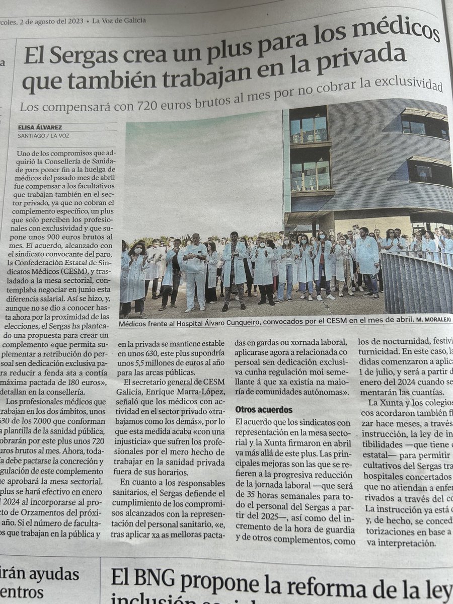 Daquela a folga de médicos que tanto tardou pese ao deterioro do Sergas era para isto? Os médicos con deontoloxía, vergoña e sentido sindical algo diràn ouh?