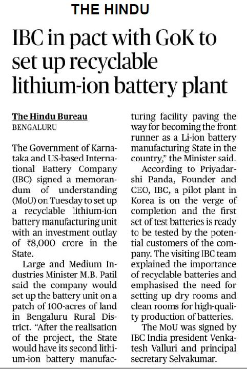 MBPatil's tweet photo. News reports about the ₹8000 Cr investment by #IBC (International Battery Company) in Karnataka.

https://t.co/knrbF5mcgo... https://t.co/dkyCf7tVEk
