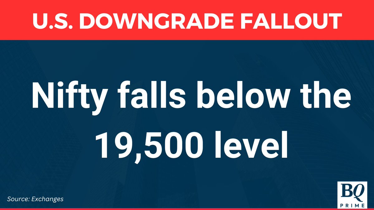 NDTVProfitAlpha's tweet photo. #USDowngrade Fallout: #Nifty falls over 1% in trade. #BQMarkets

Read all #stockmarket updates: https://t.co/728TUUIx1W https://t.co/nS9YlbkOm7