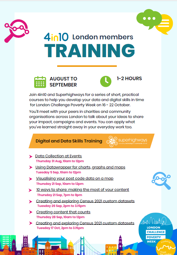 4in10's tweet photo. If you're involved with London Challenge Poverty Week this October, @SuperhighwaysUK and 4in10 have teamed up to provide some brilliant training! 

Visit our events page to sign up! 
https://t.co/MaqhIpd5rR https://t.co/ifmW88UwGD