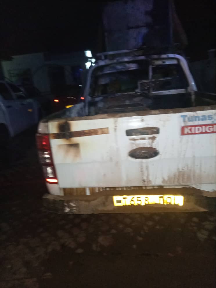 TunduALissu's tweet photo. My team's vehicle and PA system were vandalized by CCM thugs in Chato, Magufuli's hometown, last night. Their intentions are crystal clear: to terrorize us into cancelling our planned rallies in Chato District today. We refuse to be intimidated. We're on the road to Chato now! https://t.co/Cch0P6z7vF