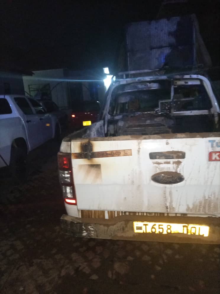 TunduALissu's tweet photo. My team's vehicle and PA system were vandalized by CCM thugs in Chato, Magufuli's hometown, last night. Their intentions are crystal clear: to terrorize us into cancelling our planned rallies in Chato District today. We refuse to be intimidated. We're on the road to Chato now! https://t.co/Cch0P6z7vF